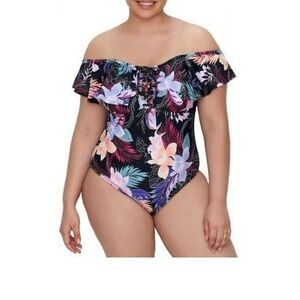 Raisins Curve Women Plus 24W Black Multicolor One Piece Swimsuit NWT DD36